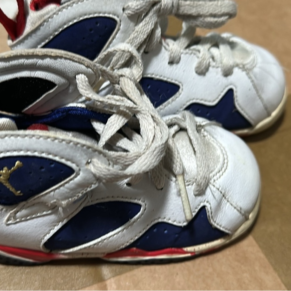 Jordan 7 VII retro TD Kids White and Navy Sneakers